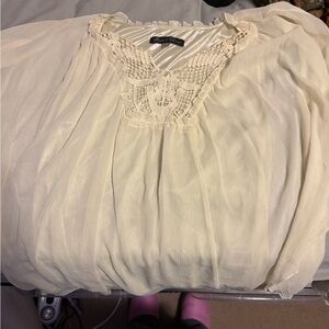 Rose & Olive Cream Blouse with Lace Accent